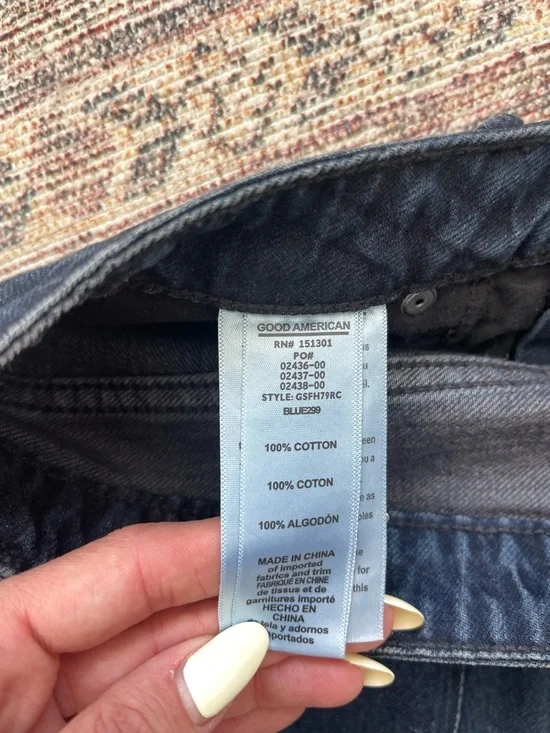 Good American Dark Blue Denim Frayed Hem Mini Skirt - Picture 6 of 6